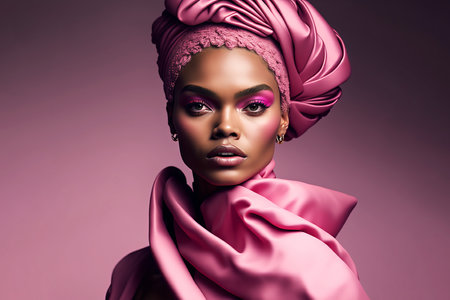Fashion portrait. Black woman wearing pink high fashion clothing. Generative aiの素材