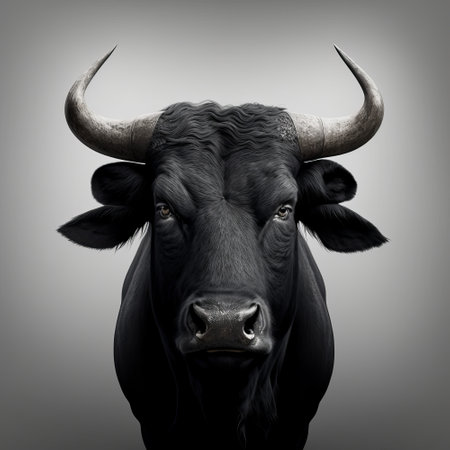 A large black bull isolated on a plain background. Generative aiの素材