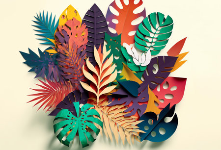 Tropical leaf colourful paper collage background. Generative aiの素材