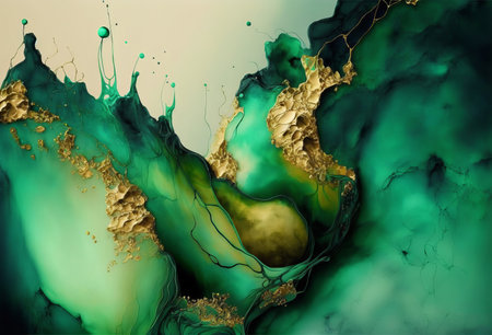 beautiful abstract fluid art background texture. ink and gold mixed texture. Generative aiの素材