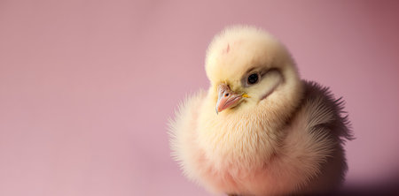 Cute baby chick against a ink background. Spring and easter background. Generative aiの素材