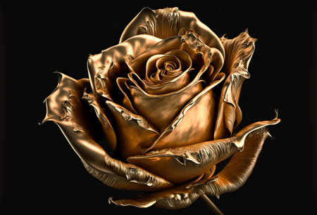 Beautiful gold rose flower. Valentine and romance. Generative aiの素材