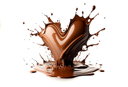 Chocolate heart splash. Liquid chocolate in the shape of a love heart. Generative aiの素材
