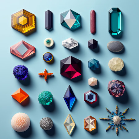 A collection of crystals and gemstones, lay flat design. Generative aiの素材