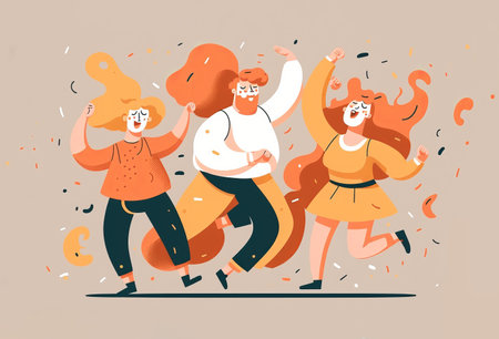 A group of people dancing to music at a party. Generative aiの素材