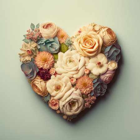 Beautiful bouquet of flowers in a heart shape. Generative aiの素材