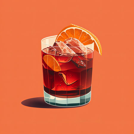 Negroni cocktail drink. Flat illustration style. Generative aiの素材