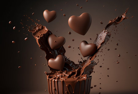 Chocolate heart romantic gift background. Generative aiの素材