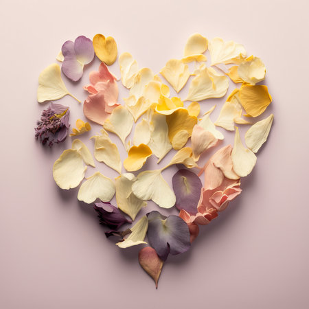 Romantic love heart shape made from flower petals. Generative aiの素材