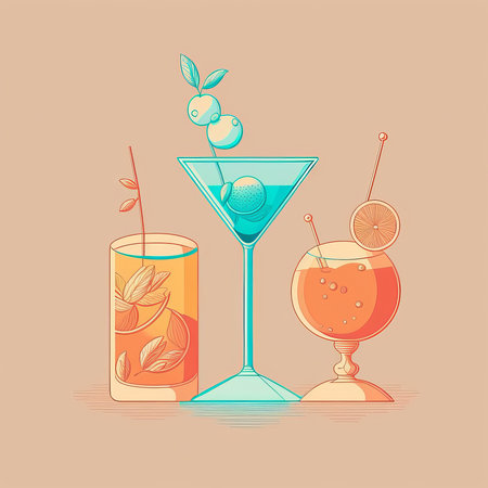 Classic cocktail drink. Flat illustration style. Generative aiの素材