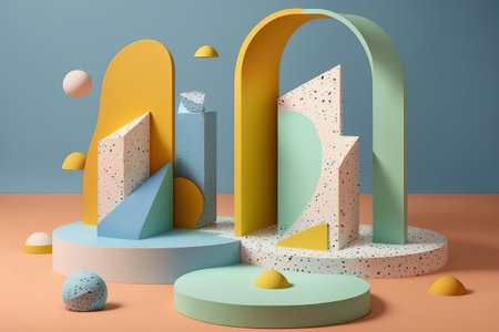 Product display podium made with colourful terrazzo marble. Generative aiの写真素材