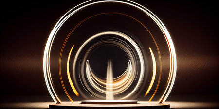 abstract long exposure dynamic light trails product display podium. Generative aiの素材