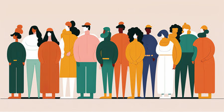 A large group of colourful diverse people. Generative aiの素材