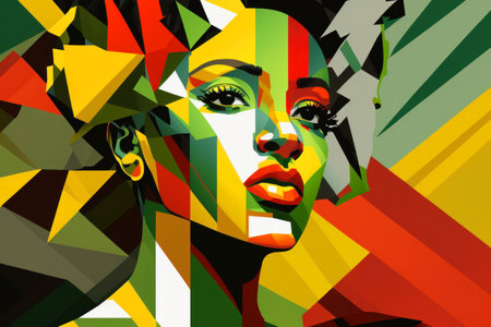 Abstract Black female portrait with Black history month red, green and yellow colors. Generative aiの写真素材