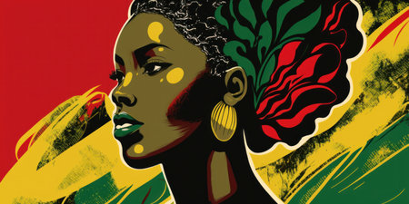 Abstract Black female portrait with Black history month red, green and yellow colors. Generative aiの写真素材