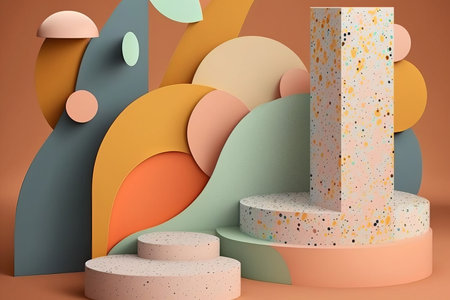 Product display podium made with colourful terrazzo marble. Generative ai
