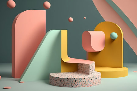 Product display podium made with colourful terrazzo marble. Generative aiの写真素材