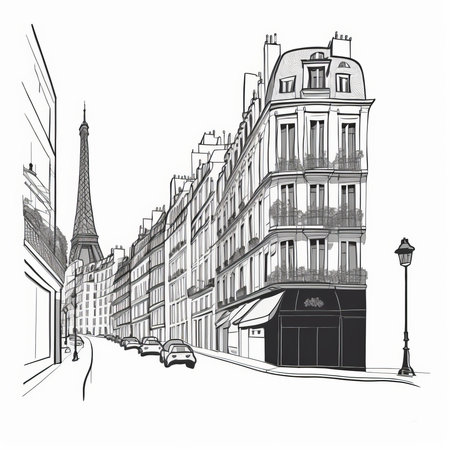 View of Paris, france city in a hand drawn sketch style. Generative aiの素材