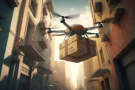 A drone delivering a parcel. Aerial logistics. Generative aiの素材