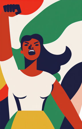 Confidant woman with arm raised. Feminism, girl power, Gender equality. Generative aiの素材