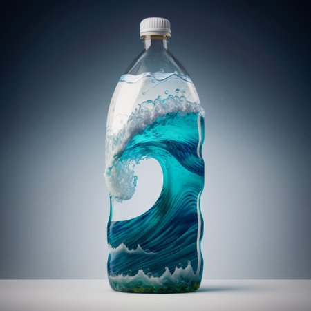 Plastic waste pollution in the ocean. A plastic bottle with sea waves. Generative aiの写真素材