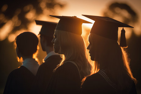 Silhouette of university graduation students with beautiful sunlight. Generative aiの素材