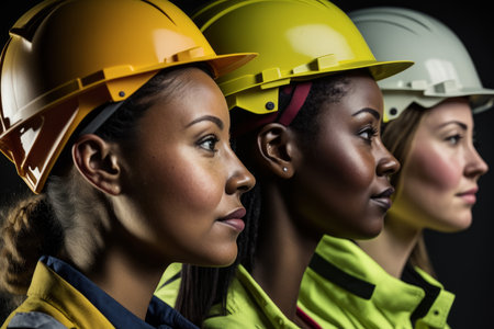A group of diverse female construction contract workers wearing hat hats. Generative aiの素材