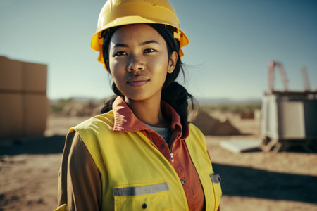 Portrait of an asian female engineer worker. Generative aiの写真素材
