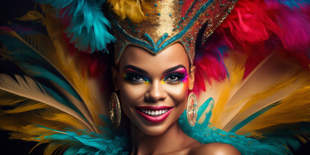 Portrait of a black woman wearing a carnival mask. party celebration. Generative aiの素材