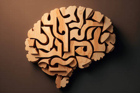 Brain shape made from wooden block shapes. Generative aiの素材