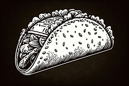 Drawing of a taco. Mexican street food drawing illustration. Generative aiの素材