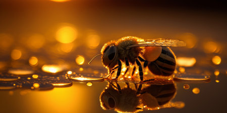 Close up of a bumble bee on honey nectar. Backlit silhouette. Generative aiの素材