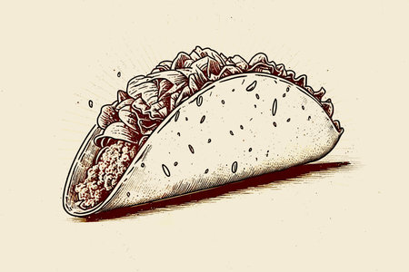 Drawing of a taco. Mexican street food drawing illustration. Generative aiの素材