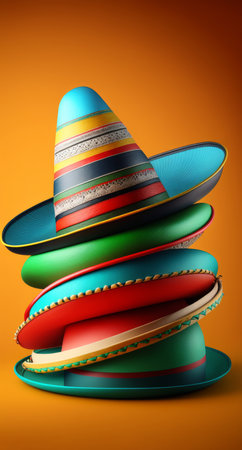 A stack of colourful mexican sombrero hats. Generative aiの素材
