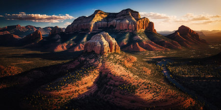 sunset view over beautiful natural rock formation. Generative ai