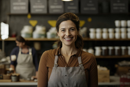 Portrait of a female small business owner stood in a shop looking at camera. Generative aiの素材