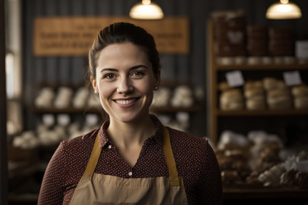 Portrait of a female small business owner stood in a shop looking at camera. Generative aiの素材