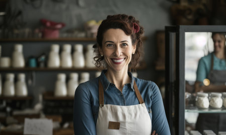 Portrait of a female small business owner stood in a shop looking at camera. Generative aiの素材