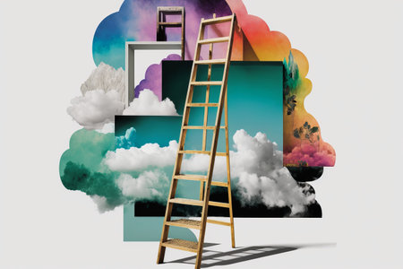 Abstract ladder and clouds. Concept of career growth and development. Generative aiの素材