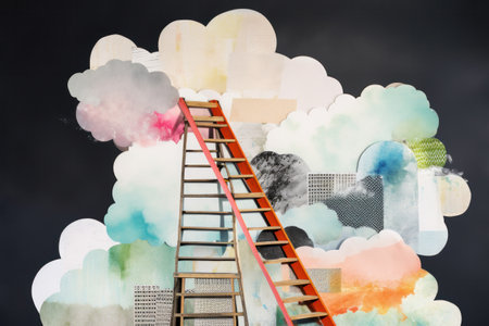 Abstract ladder and clouds. Concept of career growth and development. Generative aiの素材