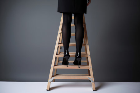 Close up of a business woman climbing a step ladder. Career growth and development. Generative aiの素材