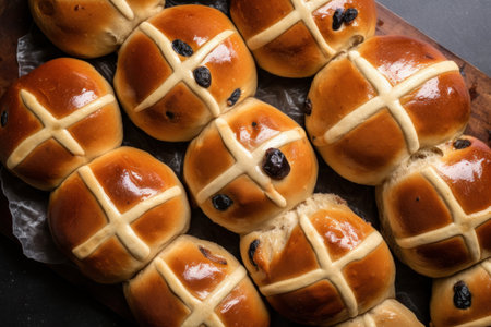 A traditional hot cross bun. Easter time sweet treat. Generative aiの素材