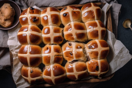 A traditional hot cross bun. Easter time sweet treat. Generative aiの素材