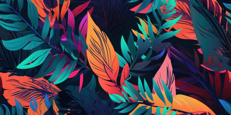 Beautiful abstract colourful tropical leaf seamless background. Generative aiの素材