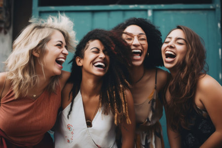 A diverse group of female women friends all laughing and having fun together. Generative aiの素材