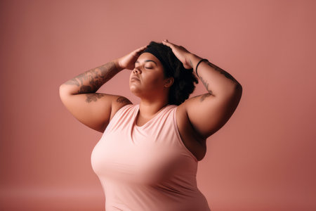 A portrait of a woman practicing yoga at home. Calm and relaxed atmosphere. Generative aiの素材