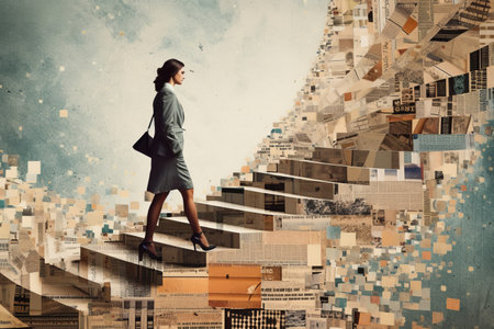 Abstract business woman walking up a staircase female leadership. Generative aiの素材
