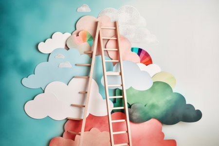 Abstract ladder and clouds. Concept of career growth and development. Generative aiの素材
