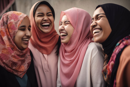 A group of young muslim women wearing headscarves having fun together. Generative aiの素材
