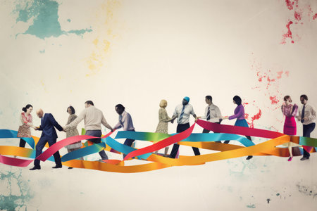 An abstract group of people working together to untangle a rope problem. Generative aiの素材